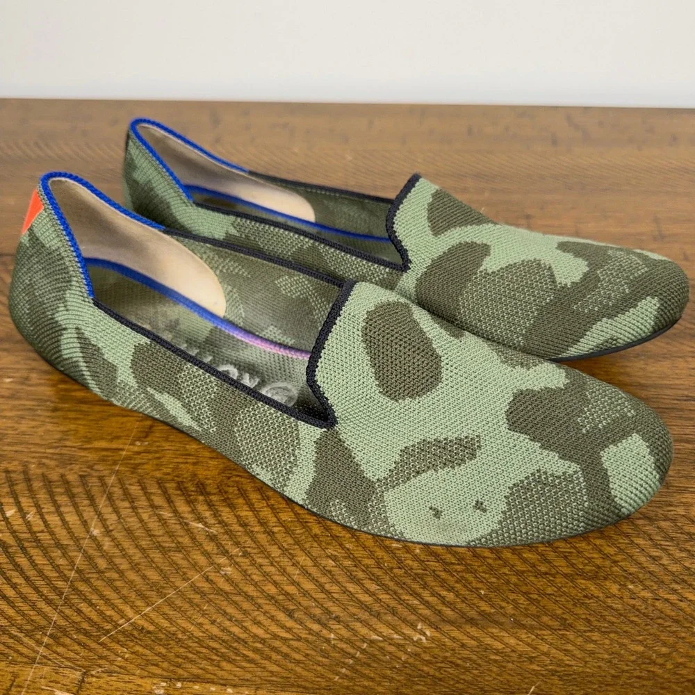 Rothy's Loafers Women 9 Green Camo Knit Slip On Flats Casual Comfort Camoflauge